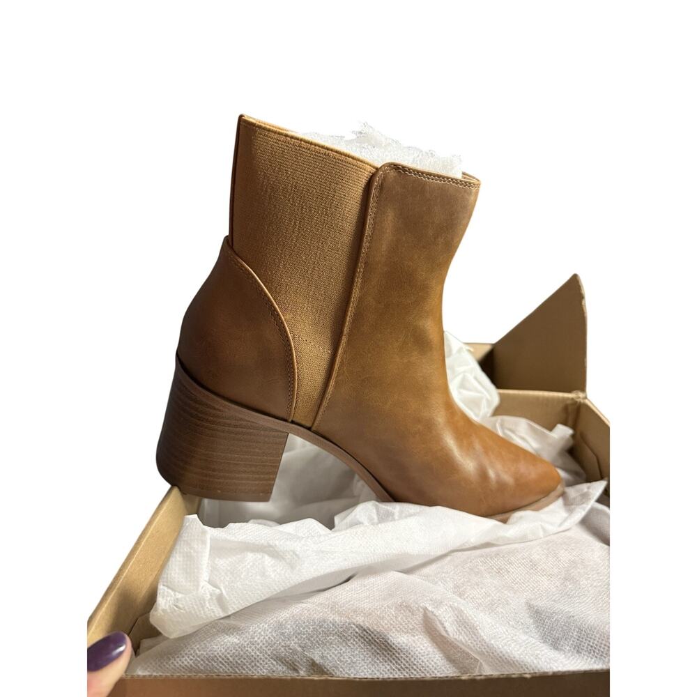 Coutgo Brown Pointed Toe Ankle Boots Elastic Leather Upper Size 8.5